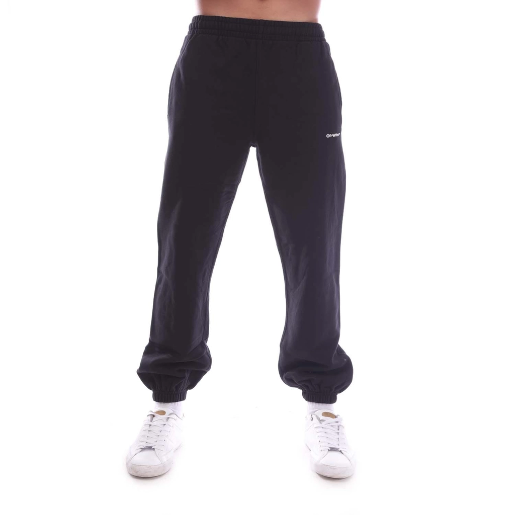 Off White Mens  Wave Outline Diagonal Short Sweatpants in Black-White Cotton - Size X-Large